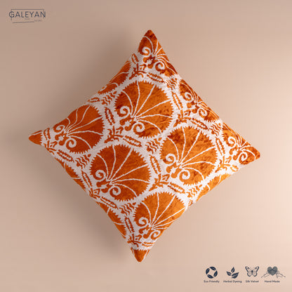 Silk Velvet Ikat Cushion – Off White/Amber