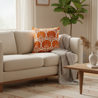 Silk Velvet Ikat Cushion – Off White/Amber