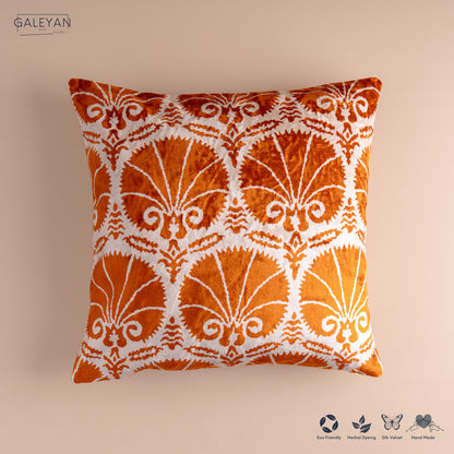Silk Velvet Ikat Cushion – Off White/Amber