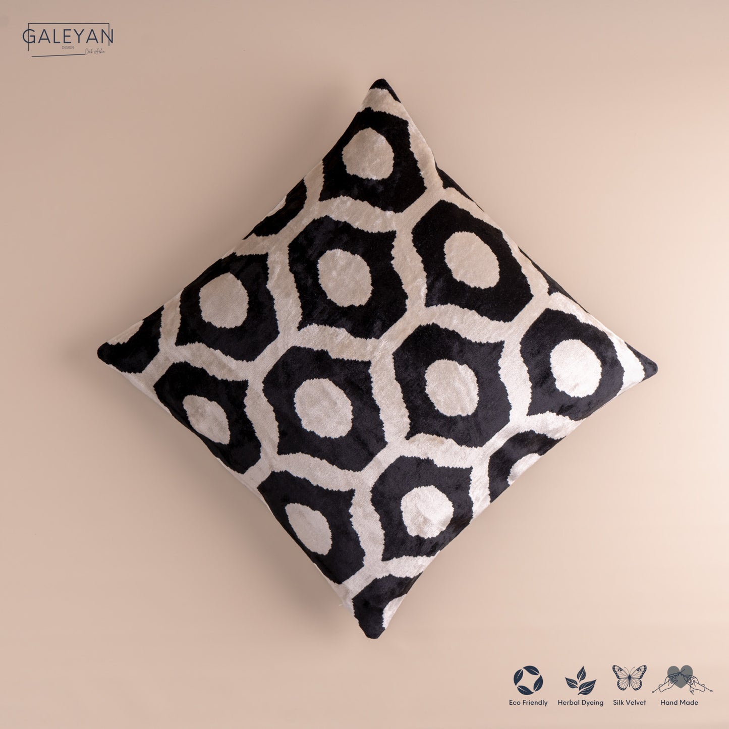 Silk Velvet Ikat Cushion – Off White/Black