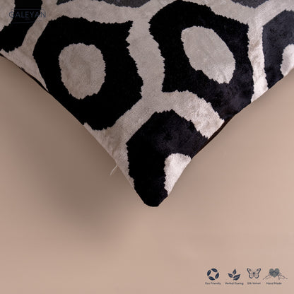 Silk Velvet Ikat Cushion – Off White/Black
