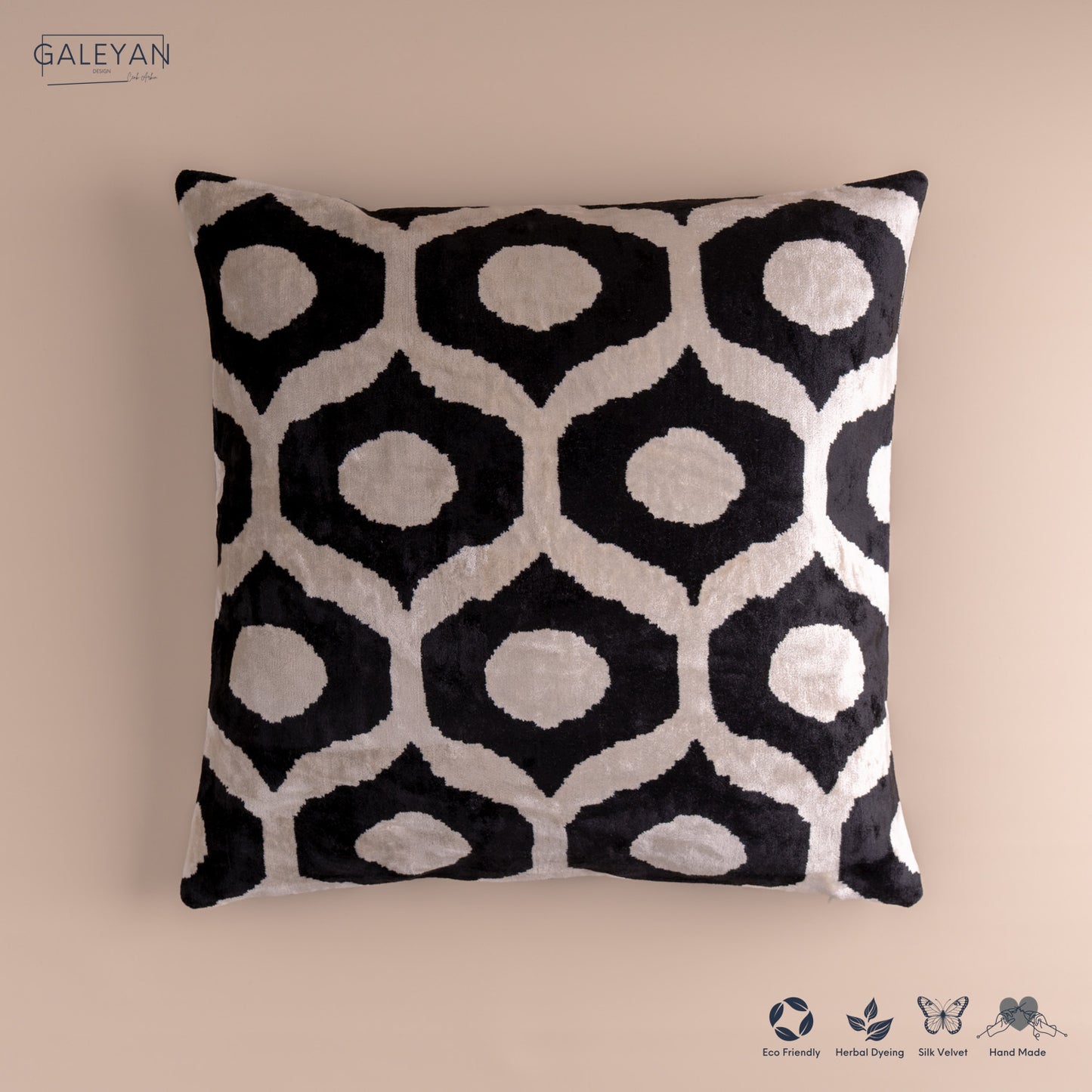 Silk Velvet Ikat Cushion – Off White/Black