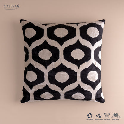 Silk Velvet Ikat Cushion – Off White/Black