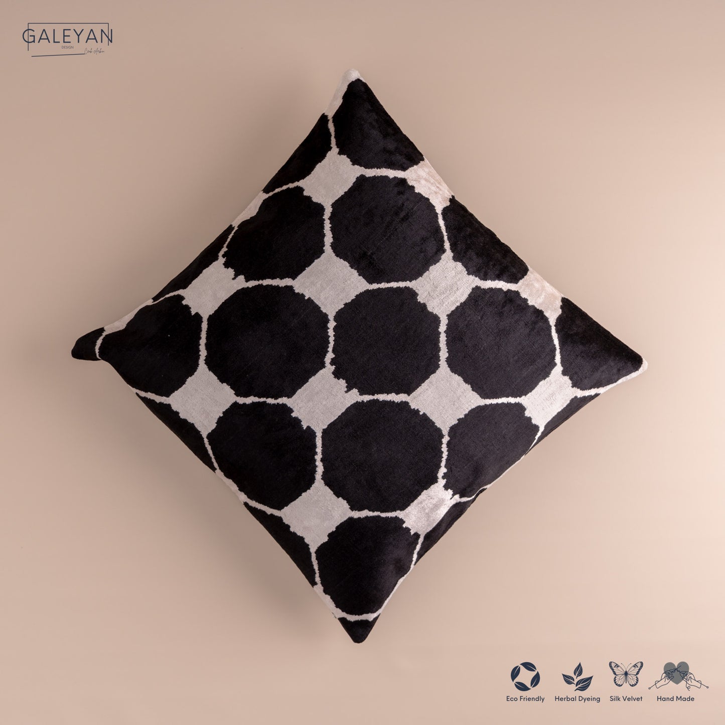 Silk Velvet Ikat Cushion – Off White/Black