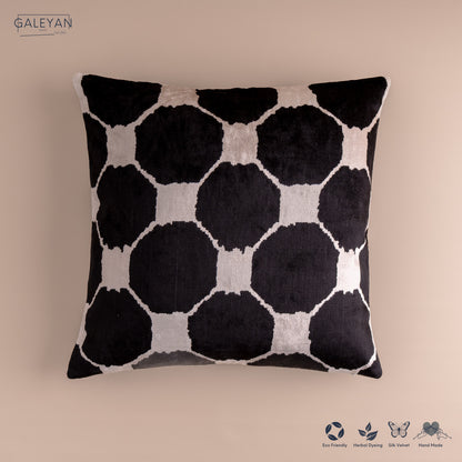 Silk Velvet Ikat Cushion – Off White/Black