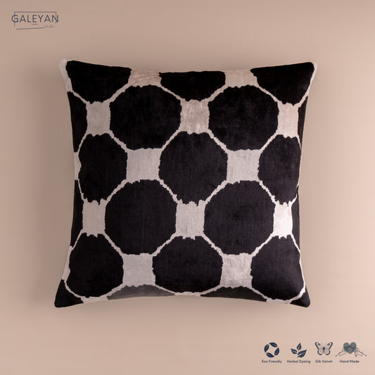 Silk Velvet Ikat Cushion – Off White/Black