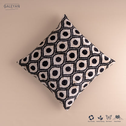 Silk Velvet Ikat Cushion – Off White/Black