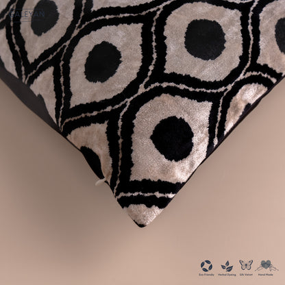 Silk Velvet Ikat Cushion – Off White/Black