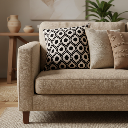 Silk Velvet Ikat Cushion – Off White/Black