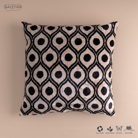 Silk Velvet Ikat Cushion – Off White/Black