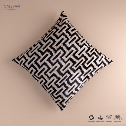 Silk Velvet Ikat Cushion – Off White/Black