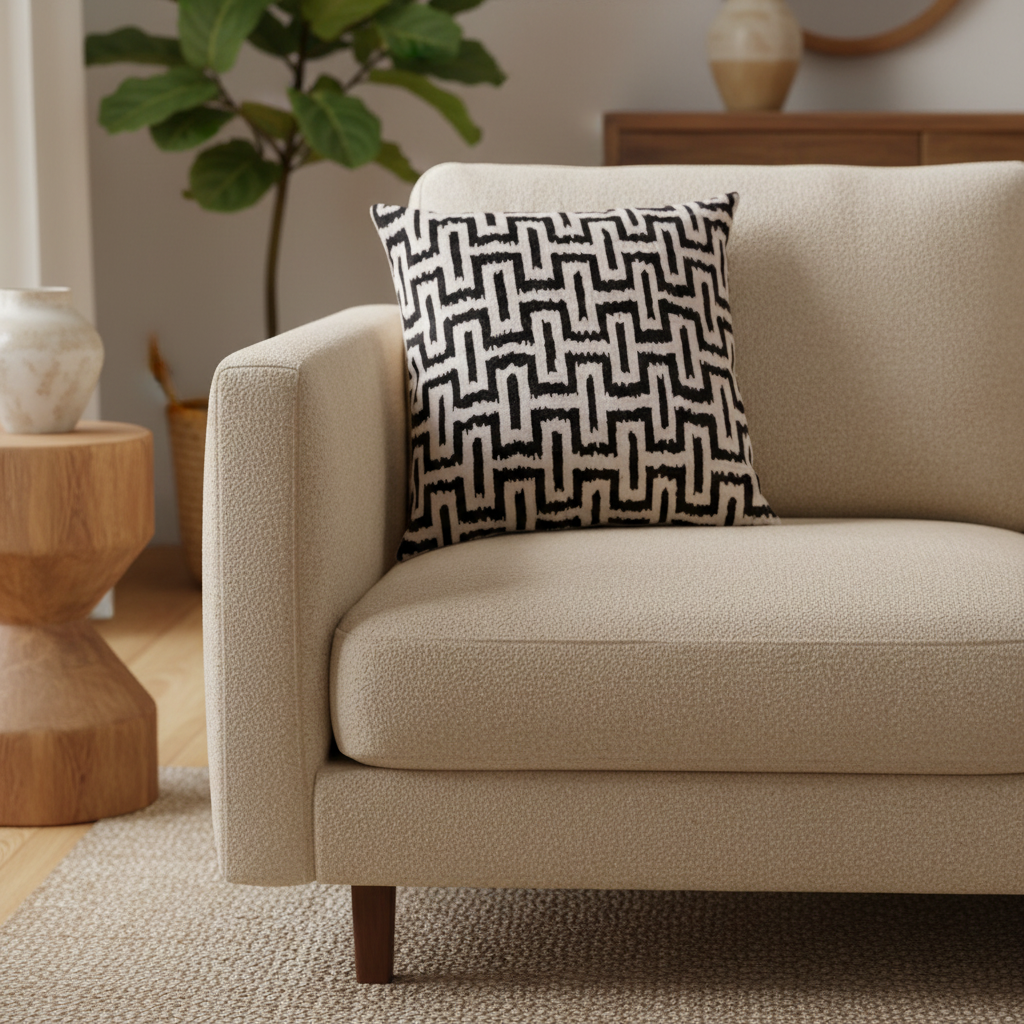 Silk Velvet Ikat Cushion – Off White/Black