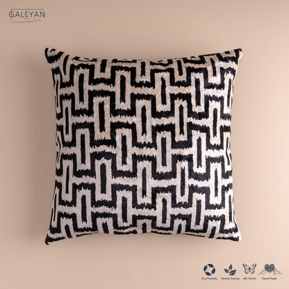 Silk Velvet Ikat Cushion – Off White/Black