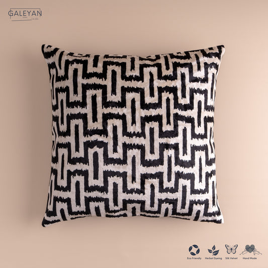 Silk Velvet Ikat Cushion – Off White/Black