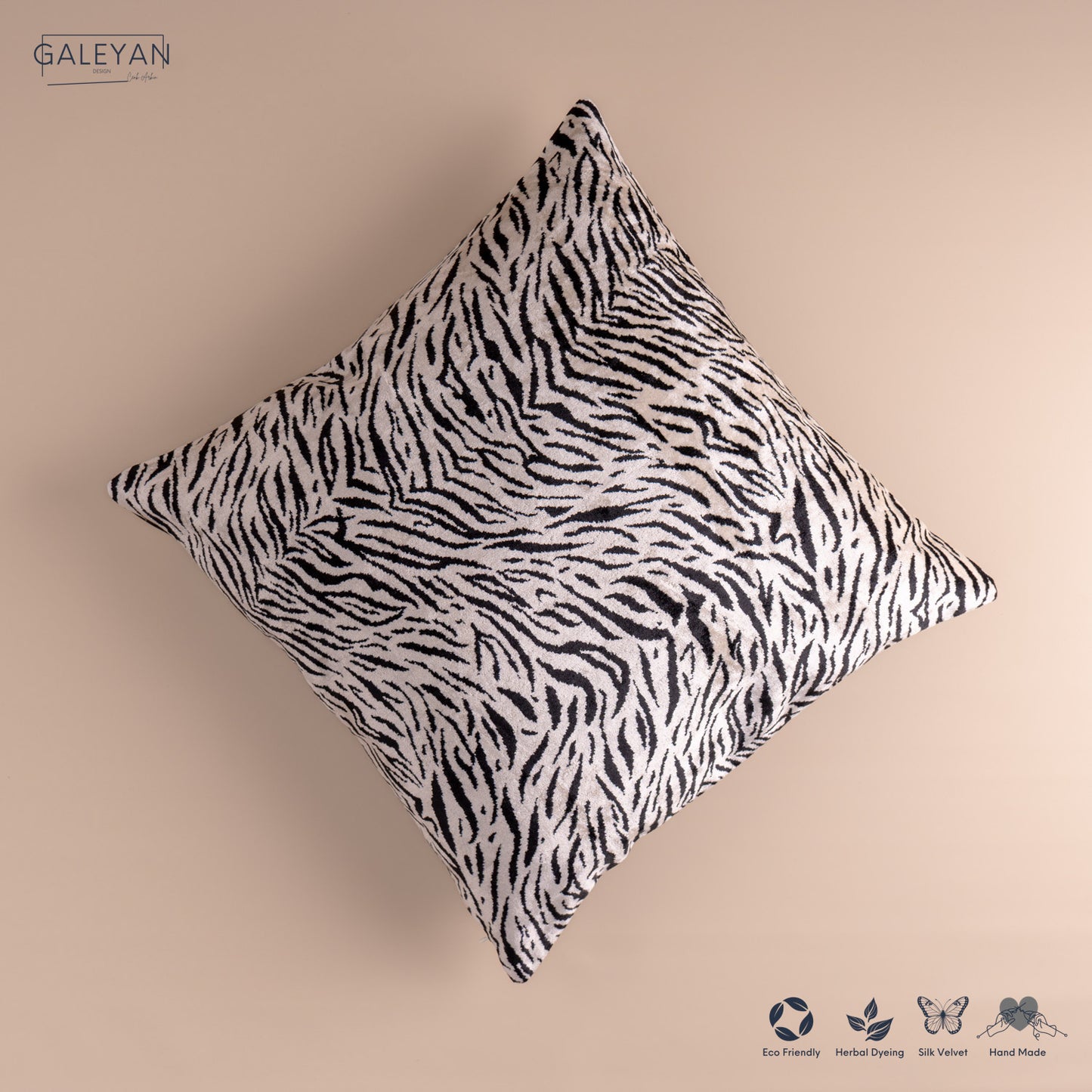 Silk Velvet Ikat Cushion – Off White/Black