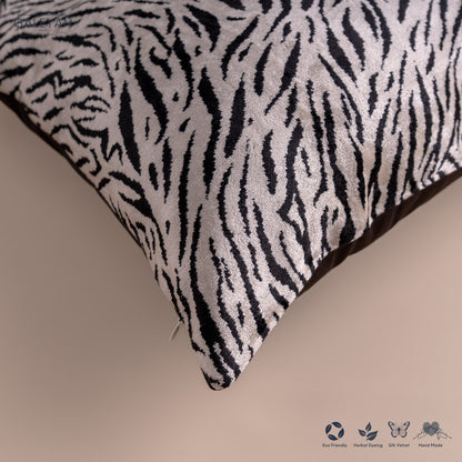 Silk Velvet Ikat Cushion – Off White/Black