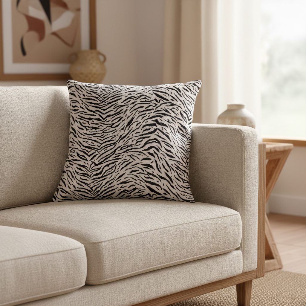 Silk Velvet Ikat Cushion – Off White/Black