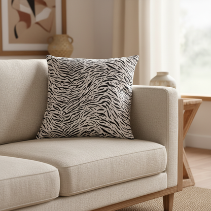 Silk Velvet Ikat Cushion – Off White/Black