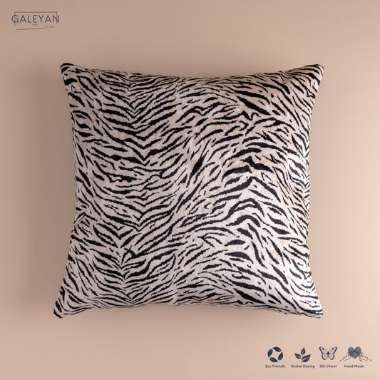 Silk Velvet Ikat Cushion – Off White/Black