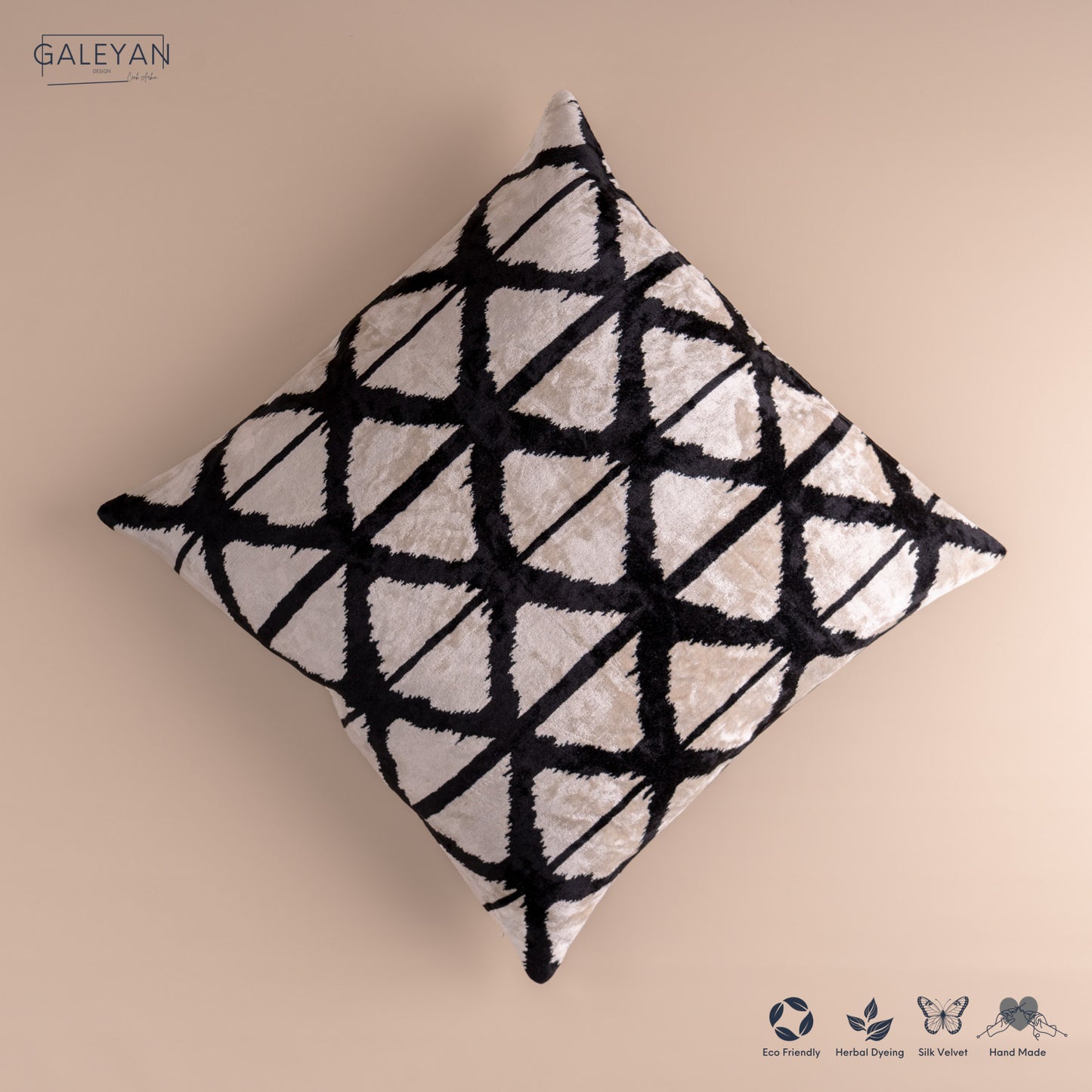 Silk Velvet Ikat Cushion – Off White/Black