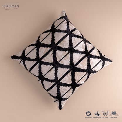 Silk Velvet Ikat Cushion – Off White/Black