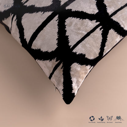 Silk Velvet Ikat Cushion – Off White/Black