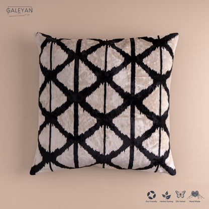 Silk Velvet Ikat Cushion – Off White/Black