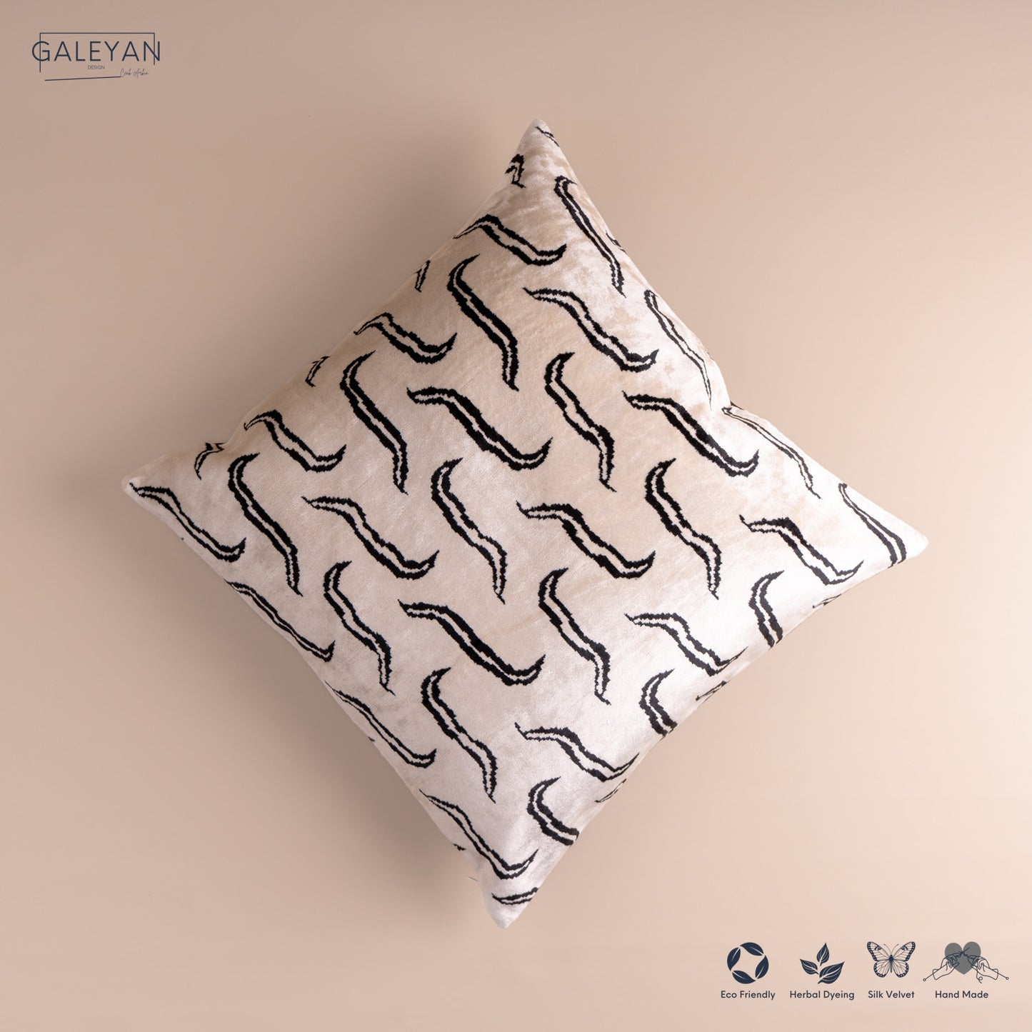 Silk Velvet Ikat Cushion – Off White/Black