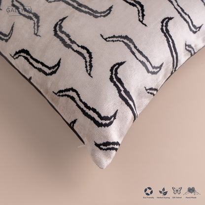 Silk Velvet Ikat Cushion – Off White/Black