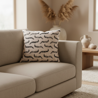 Silk Velvet Ikat Cushion – Off White/Black