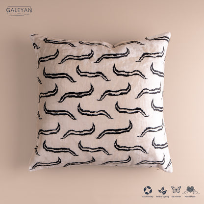 Silk Velvet Ikat Cushion – Off White/Black
