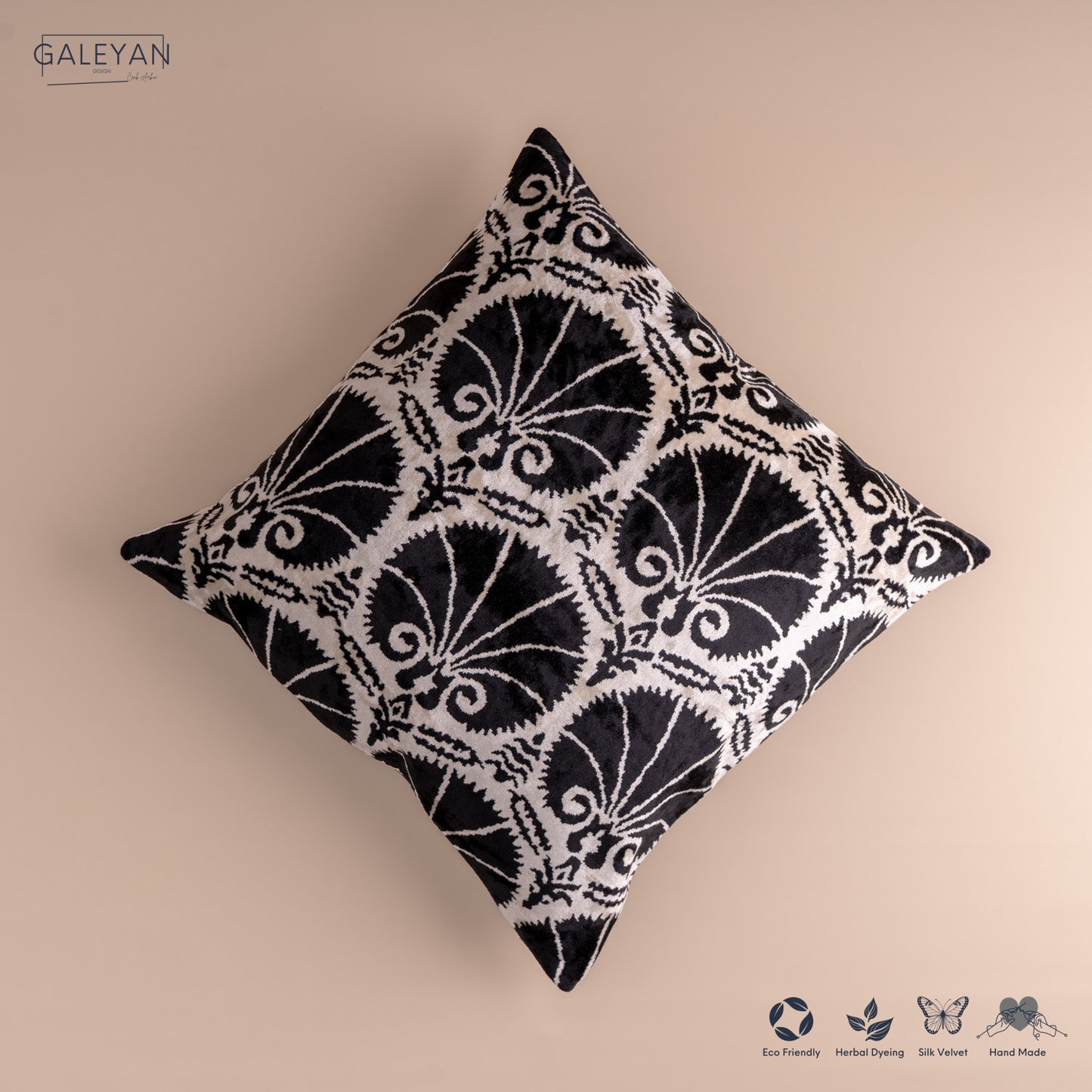 Silk Velvet Ikat Cushion – Off White/Black