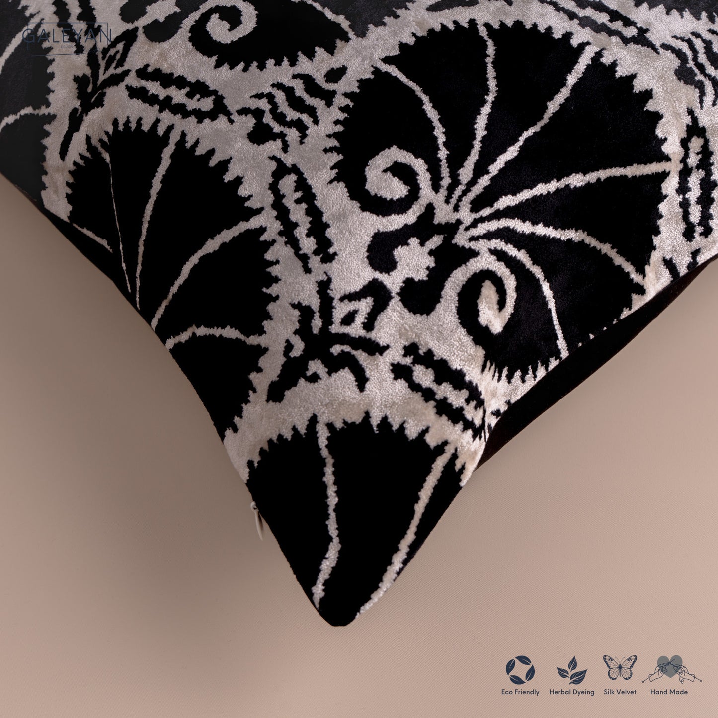 Silk Velvet Ikat Cushion – Off White/Black