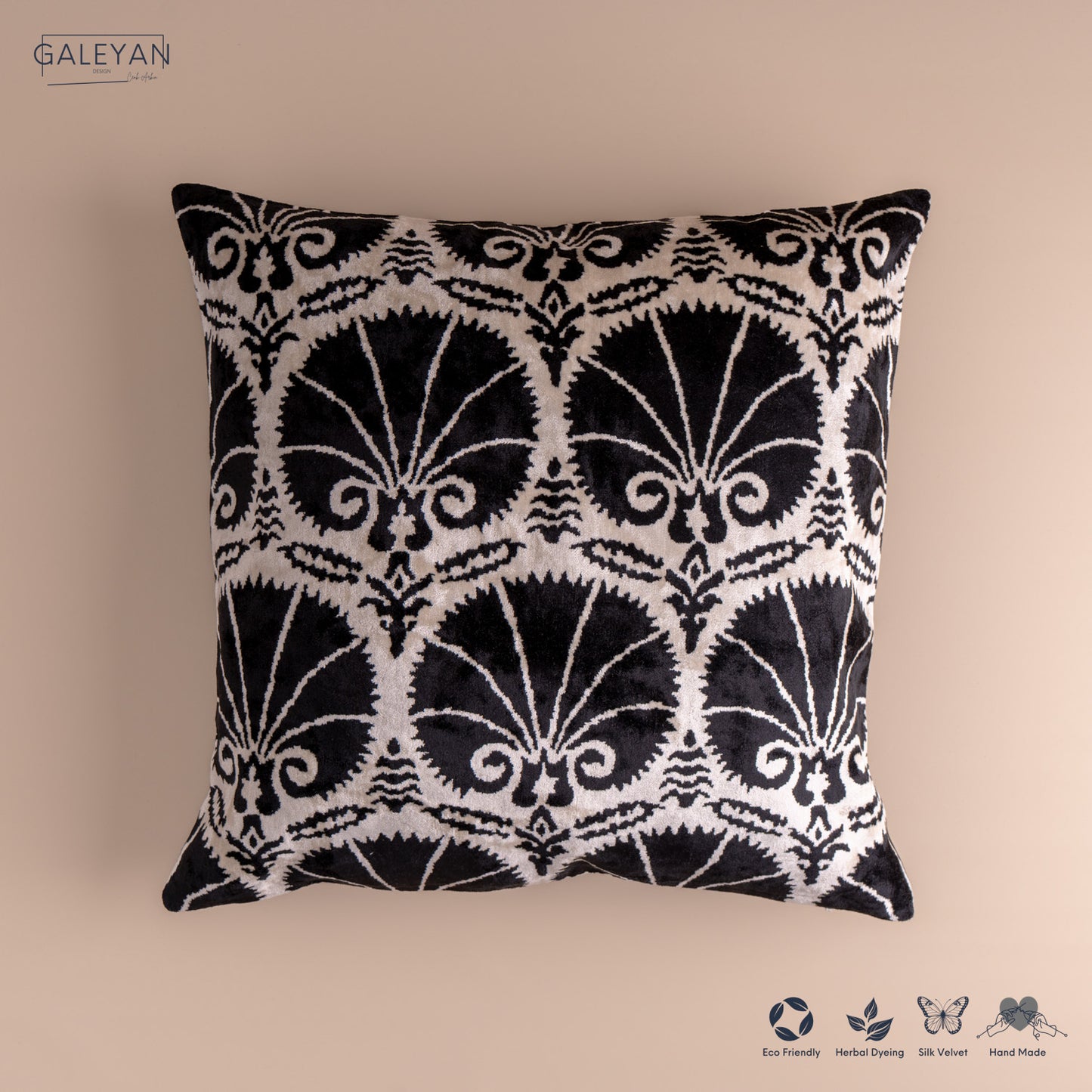 Silk Velvet Ikat Cushion – Off White/Black