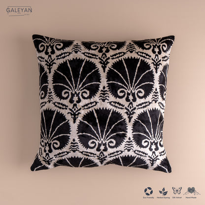 Silk Velvet Ikat Cushion – Off White/Black