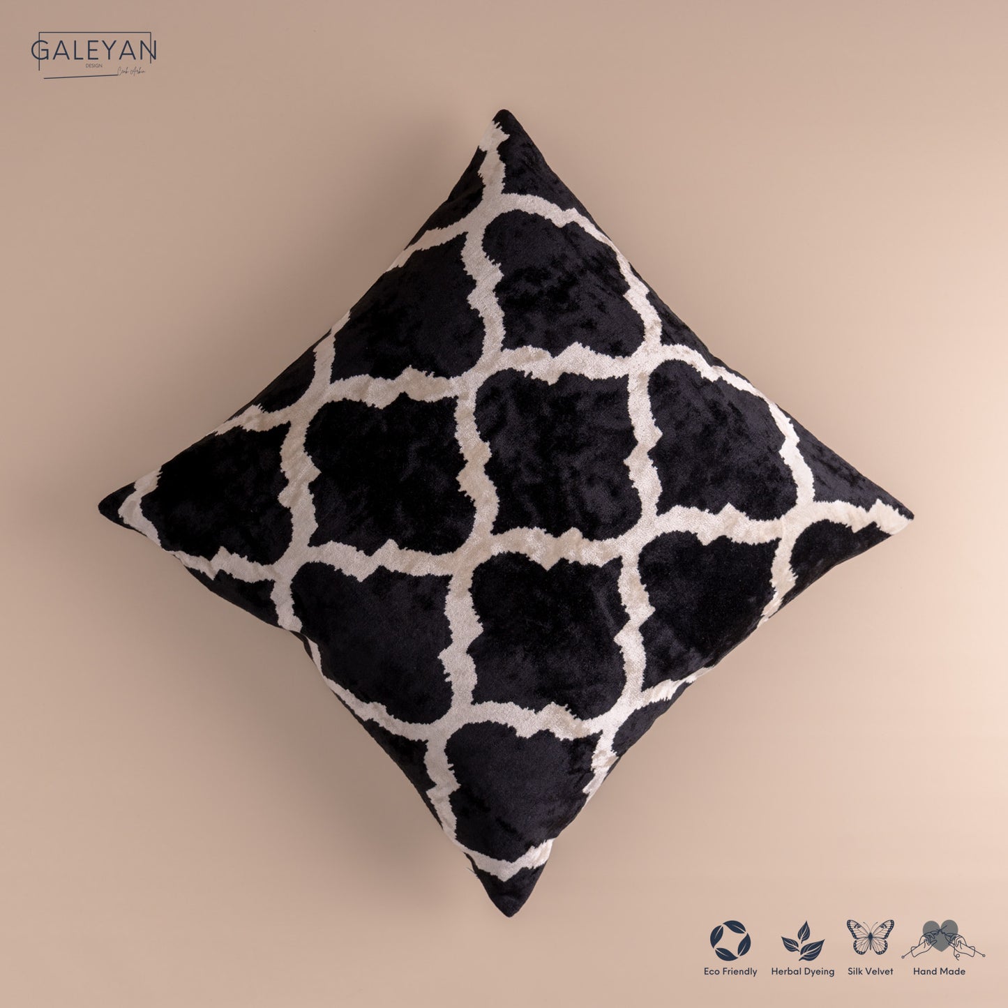 Silk Velvet Ikat Cushion – Off White/Black