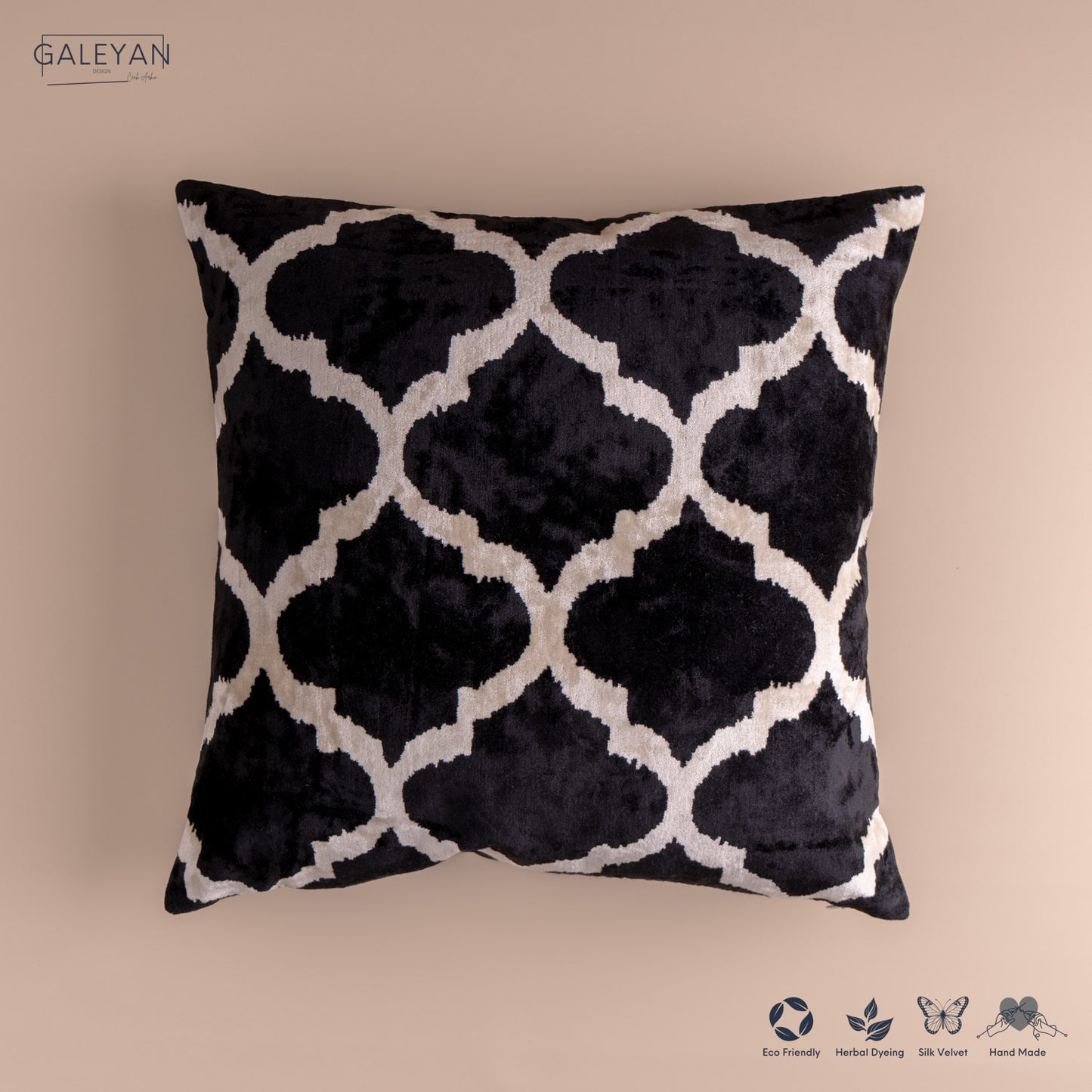Silk Velvet Ikat Cushion – Off White/Black