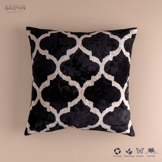 Silk Velvet Ikat Cushion – Off White/Black