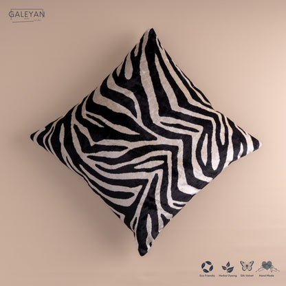 Silk Velvet Ikat Cushion – Off White/Black