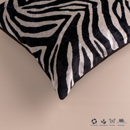 Silk Velvet Ikat Cushion – Off White/Black