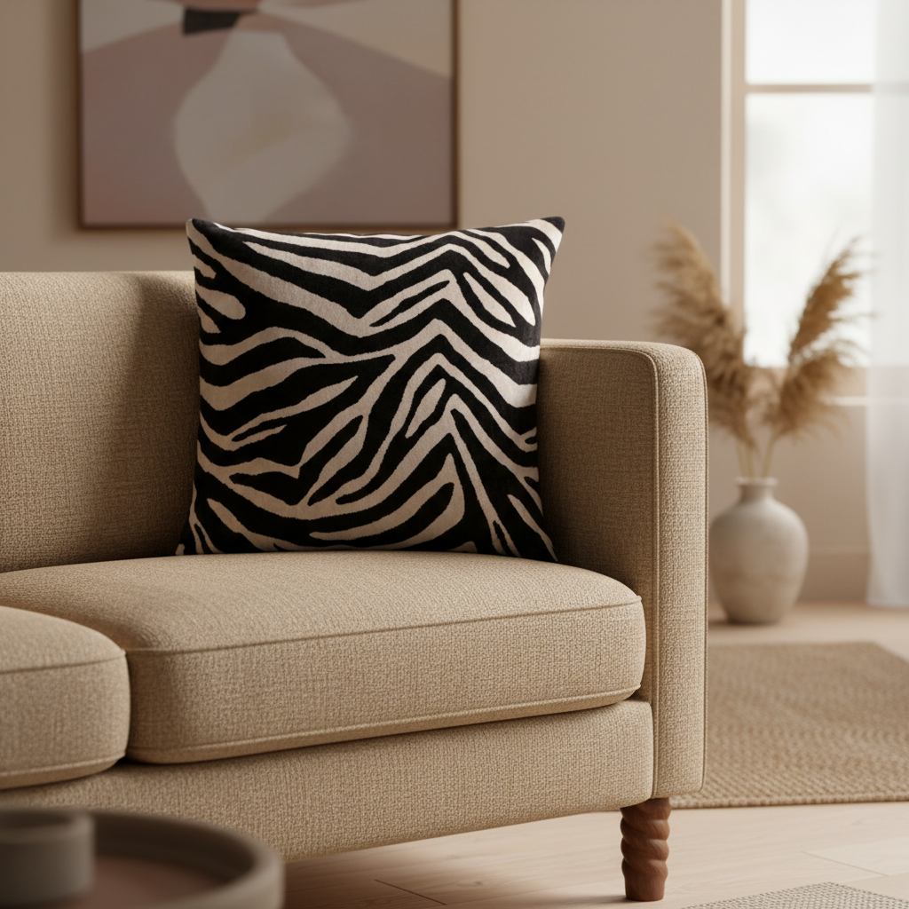 Silk Velvet Ikat Cushion – Off White/Black