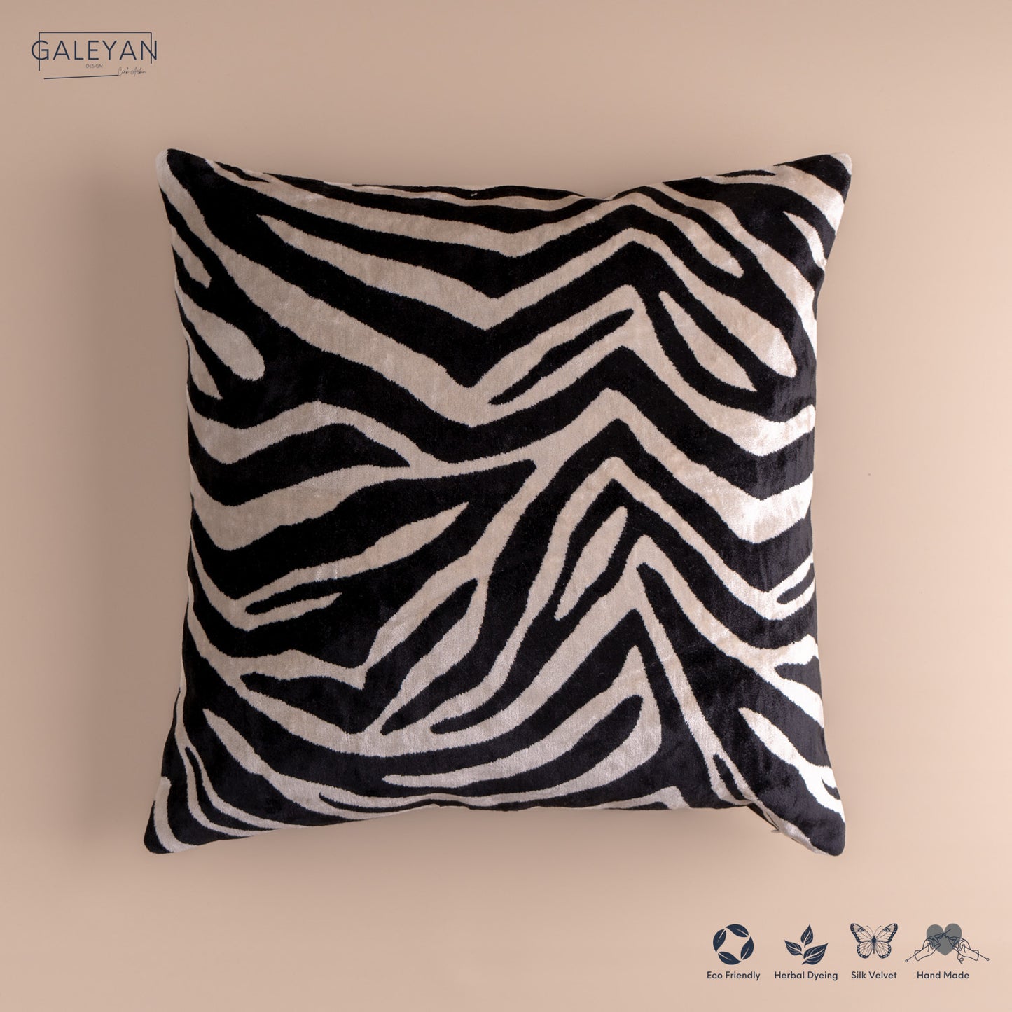 Silk Velvet Ikat Cushion – Off White/Black