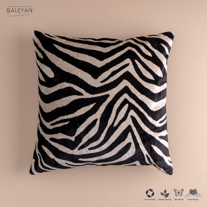 Silk Velvet Ikat Cushion – Off White/Black
