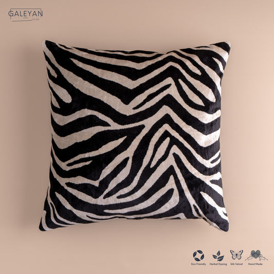 Silk Velvet Ikat Cushion – Off White/Black