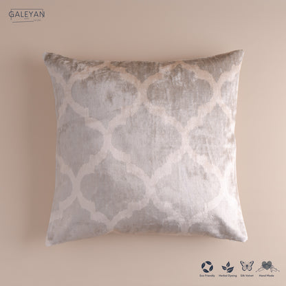 Silk Velvet Ikat Cushion – Ecru Silk Mist