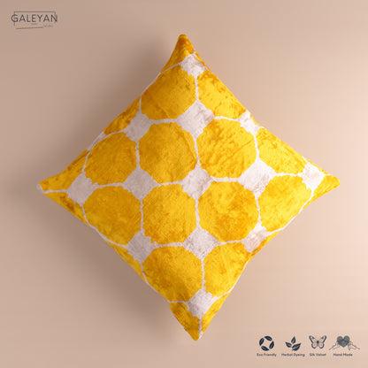 Silk Velvet Ikat Cushion – Off White/Yellow