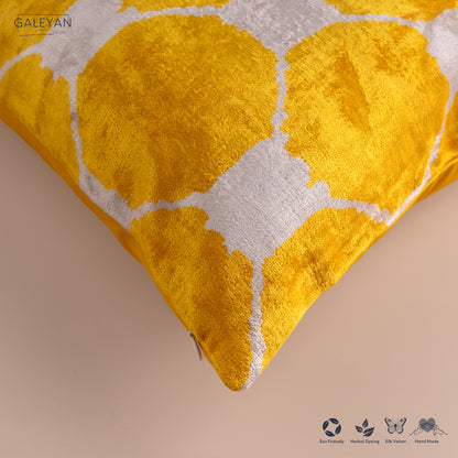 Silk Velvet Ikat Cushion – Off White/Yellow