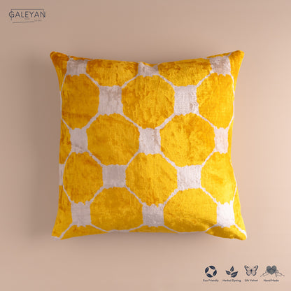 Silk Velvet Ikat Cushion – Off White/Yellow