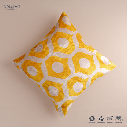 Silk Velvet Ikat Cushion – Off White/Yellow