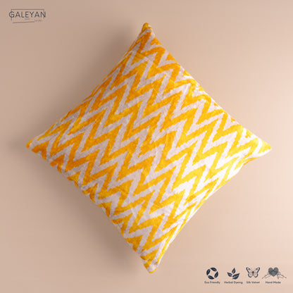 Silk Velvet Ikat Cushion – Off White/Yellow